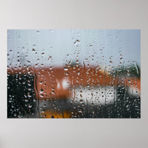 Póster Vidrio con gotas de lluvia
