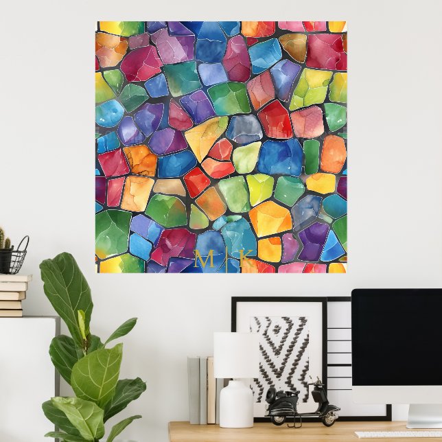 Póster Vidrio con manchas de arco iris acuático (Oficina en casa)