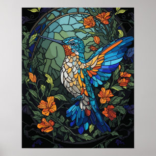 Póster Vidrio con manchas de color pájaro volador