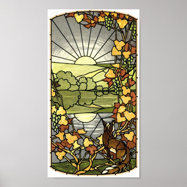 Póster Vidrio con zorro y sol (Frente)