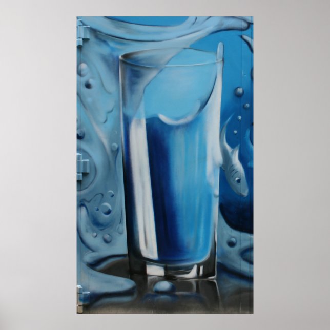 Póster Vidrio de agua y pescado (Frente)