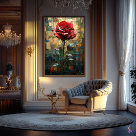 Póster Vidrio de Color Rosa Roja de Elegancia