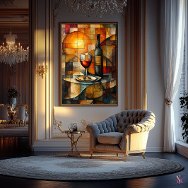 Póster Vidrio de color vino bodegón con brillo dorado