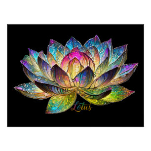 Póster Vidrio de colores Flor de Loto en Negro