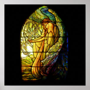 Póster Vidrio de la mancha del ángel guía Tiffany
