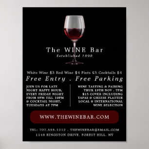 Póster Vidrio de vino, publicidad de bar de vinos/bodega