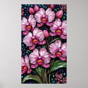 Póster Vidrio emplomado con orquídeas rosas