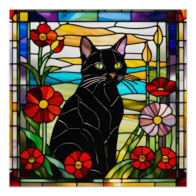 Póster Vidrio manchado de gato negro (Anverso)