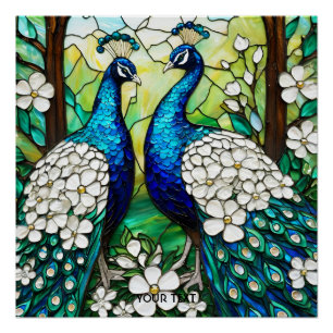 Póster Vidrio manchado de pavo real