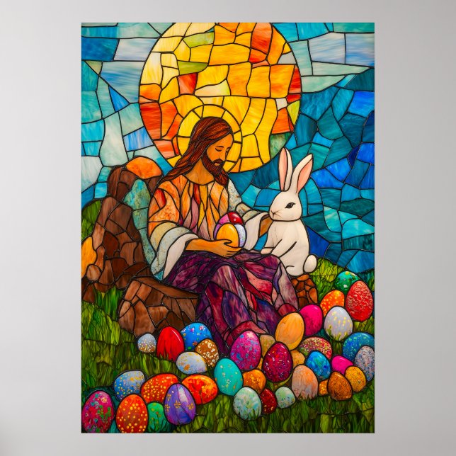 Póster Vidrio Manchado Jesús Huevo de Pascua (Frente)