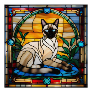Póster Vidrio manchado para gato siamés