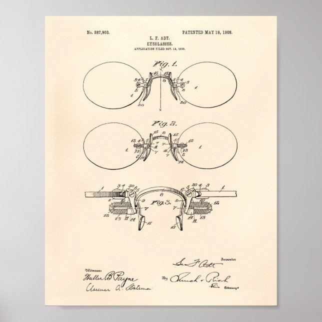 Póster Vidrio ocular 1908 Patent Art Old Peper (Frente)