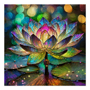 Póster Vidrio Rojizo Flor de Loto Vibrante