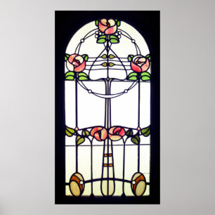 Póster Vidrio templado Art Nouveau ventana floral