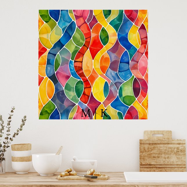 Póster Vidrio teñido de arcoíris acuarela (Cocina)