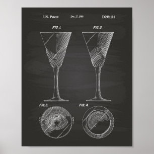 Póster Vidrio Vino 1988 Patent Art Chalkboard Poster