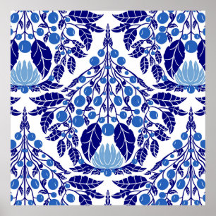 Póster Vieira floral azul de estilo Art Nouveau