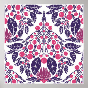 Póster Vieira floral rosa y morada de estilo Art Nouveau