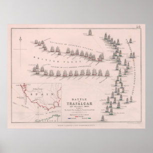 Póster Vieja batalla del mapa de Trafalgar (1902)