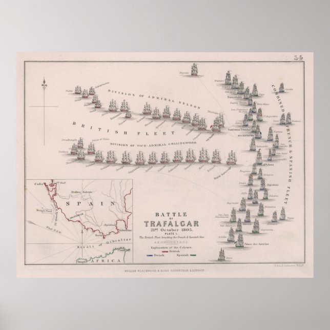 Póster Vieja batalla del mapa de Trafalgar (1902) (Frente)