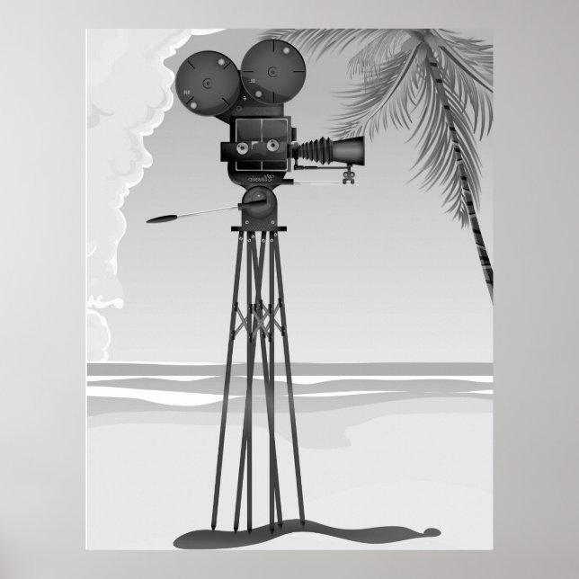 Póster Vieja cámara de cine vintage. (Frente)