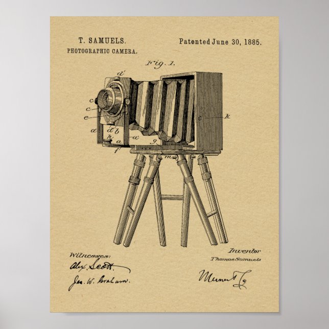 Póster Vieja cámara trípode dibujo de patentes (Frente)