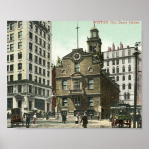 Póster Vieja Casa de Estado, Boston, época de 1905