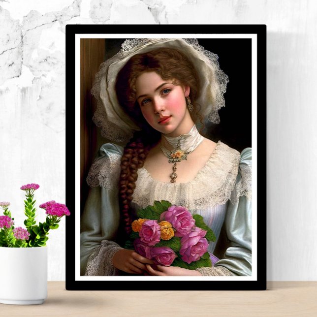 Póster Vieja Dama Victoriana Con Bouquet De Rosas (Subido por el creador)