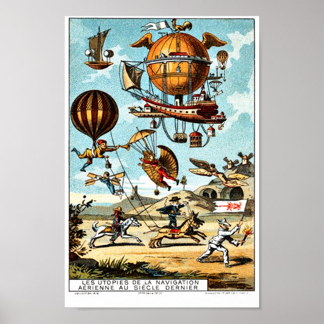 Póster Vieja era victoriana Aeronáutica Steampunk (Frente)