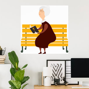 Póster Vieja leyendo la Biblia