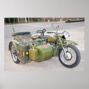Póster Vieja motocicleta 750B-2 con sidecar