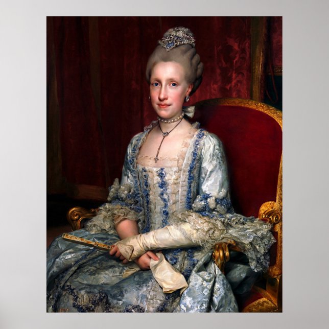 Póster Vieja Mujer Elegante En Seda De Lado Azul (Frente)