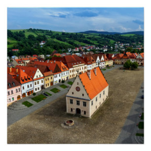 Póster Vieja plaza en Bardejov por día, Eslovaquia