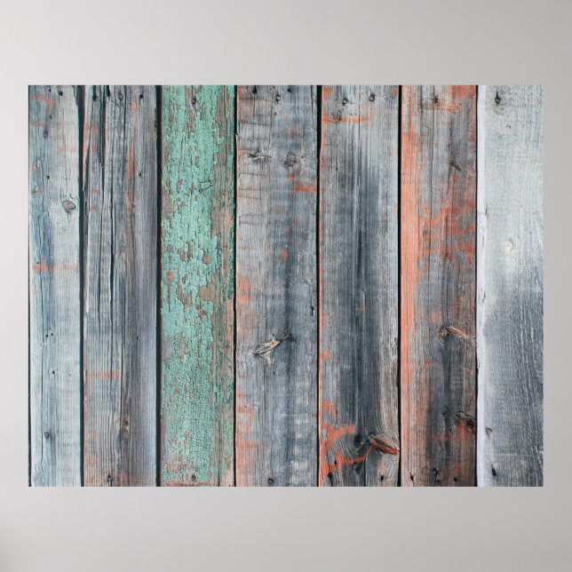 Póster Vieja valla de madera pintada de diferente color,  (Frente)