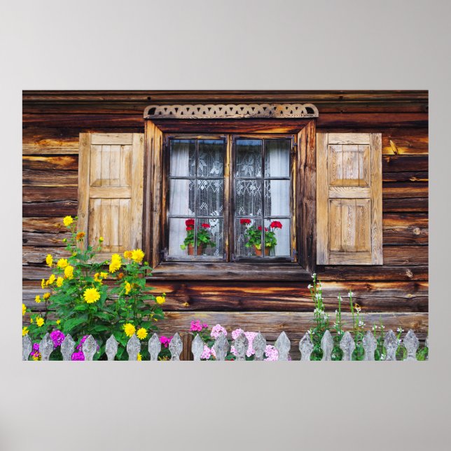 Póster Vieja ventana de cabaña (Frente)