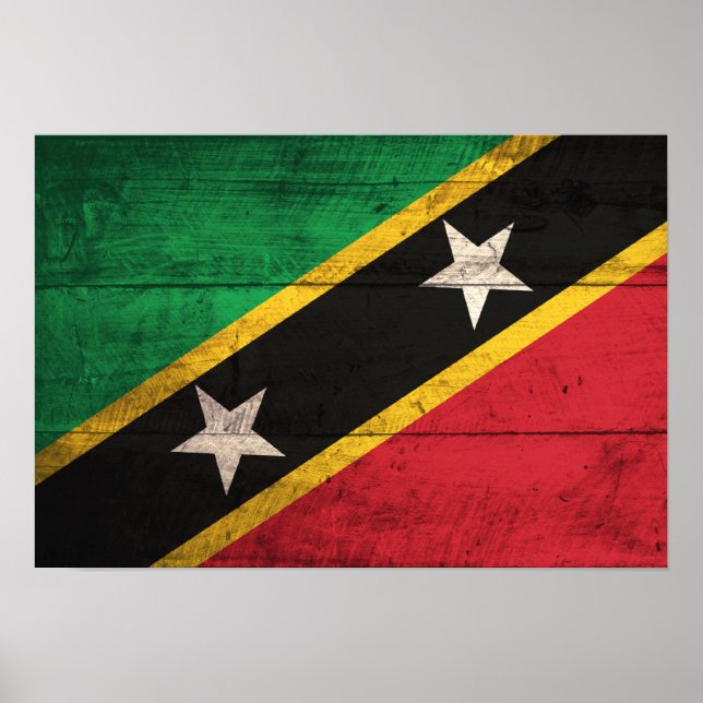 Póster Vieja Wooden St Kitts / Bandera de Nevis (Frente)
