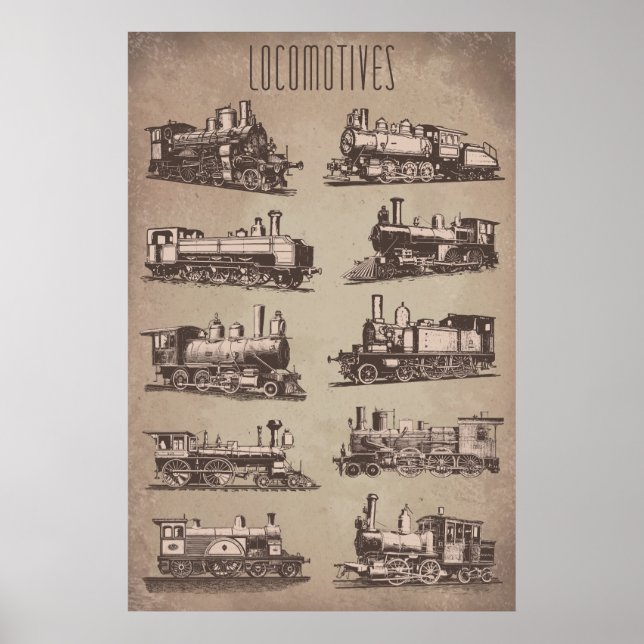 Póster Viejas locomotoras | Tren | Tren | Papel de cosech (Frente)