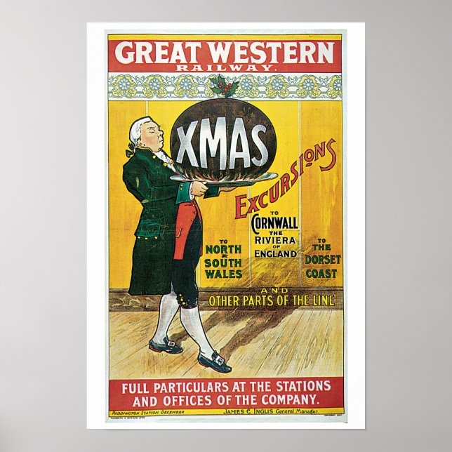 Póster Viejo anuncio de viaje en tren de Navidades britán (Frente)