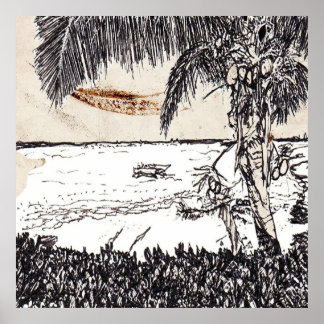 Póster Viejo árbol de coco de papel, Bahamas