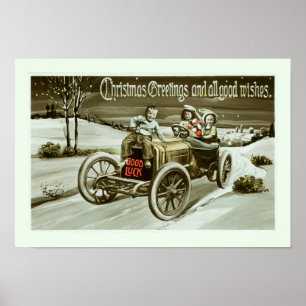 Póster Viejo auto y niños