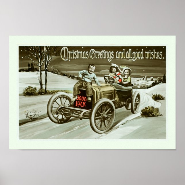 Póster Viejo auto y niños (Frente)