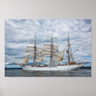 Póster Viejo barco en la pintura de alta mar