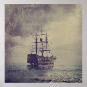 Póster Viejo barco pirata en el mar.