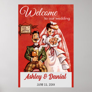 Póster Viejo Boda rústico de Retro Bride Groom de 50 años