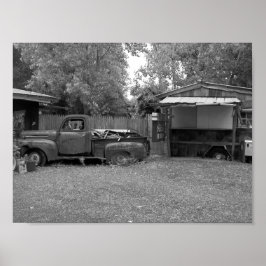 Póster Viejo Camión De Recogida Fotografía En Blanco Y Ne