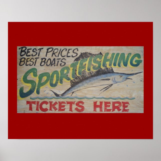 Póster Viejo cartel de pesca deportiva. (Frente)