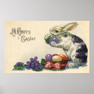Póster Viejo conejo de Pascua victoriano y huevos de Pasc