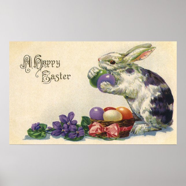 Póster Viejo conejo de Pascua victoriano y huevos de Pasc (Frente)