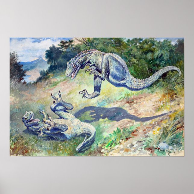 Póster Viejo Dinosaurios de Lucha de 1897 de Charles Knig (Frente)