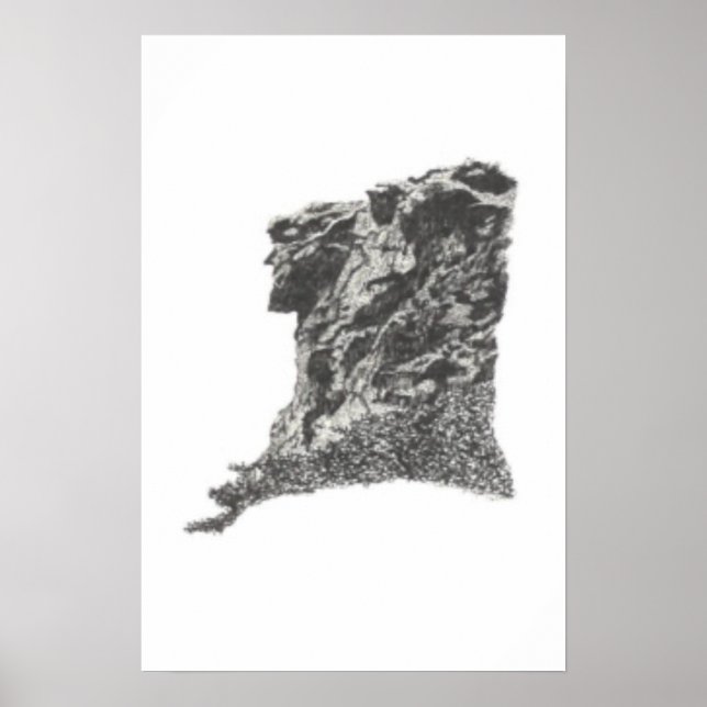 Póster Viejo en la montaña, NH - Dibujo de pluma (Frente)